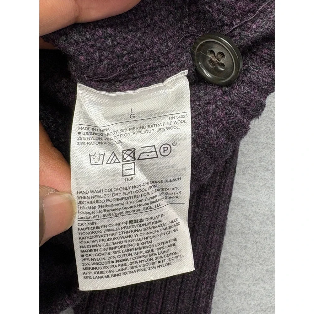 Banana Republic Mens Purple Merino Wool Blend Shawl Collar Sweater Large Patch
